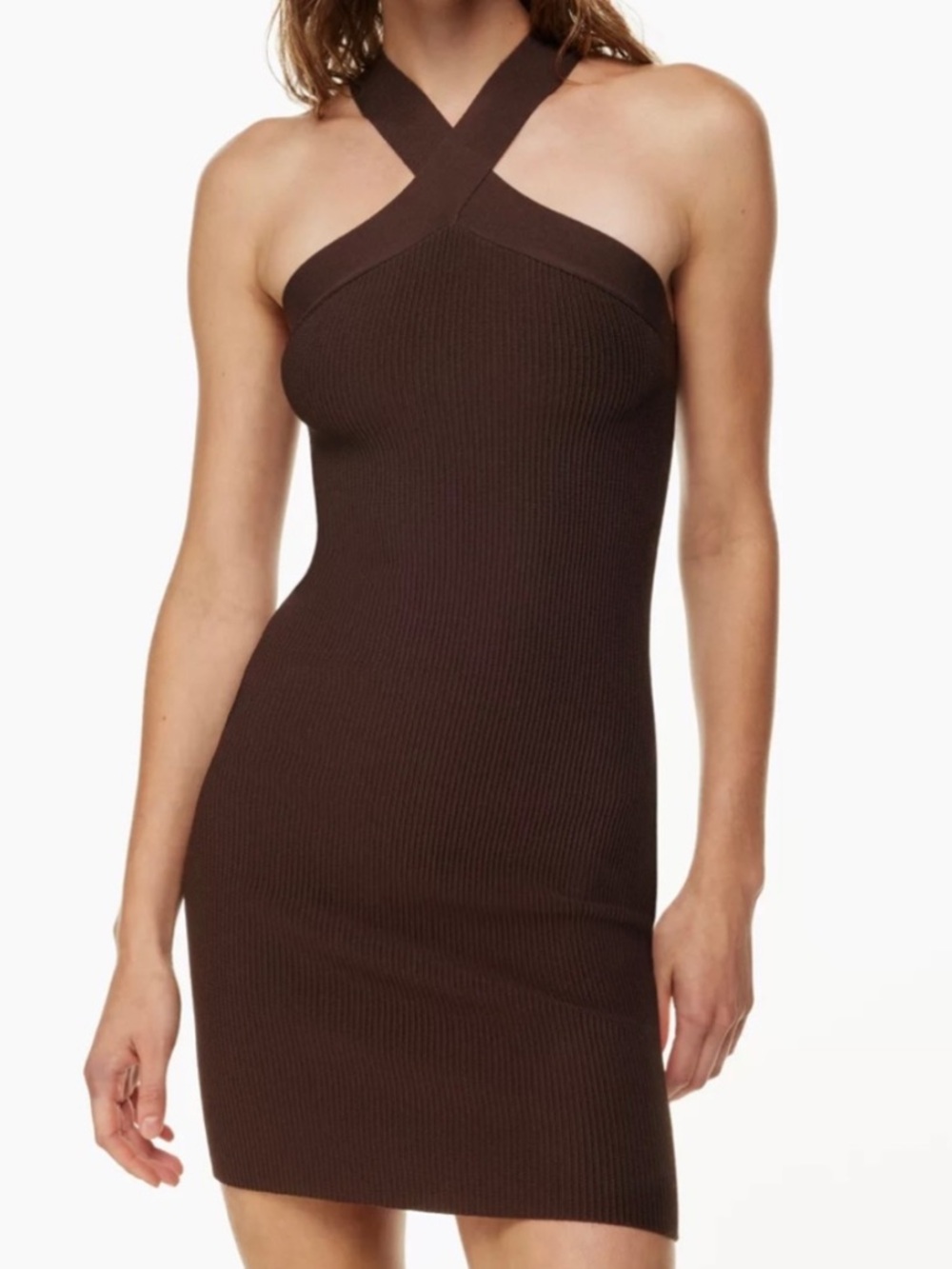 Aritzia Babaton Sculpt Knit Criss Cross Dress Brown Sz XS